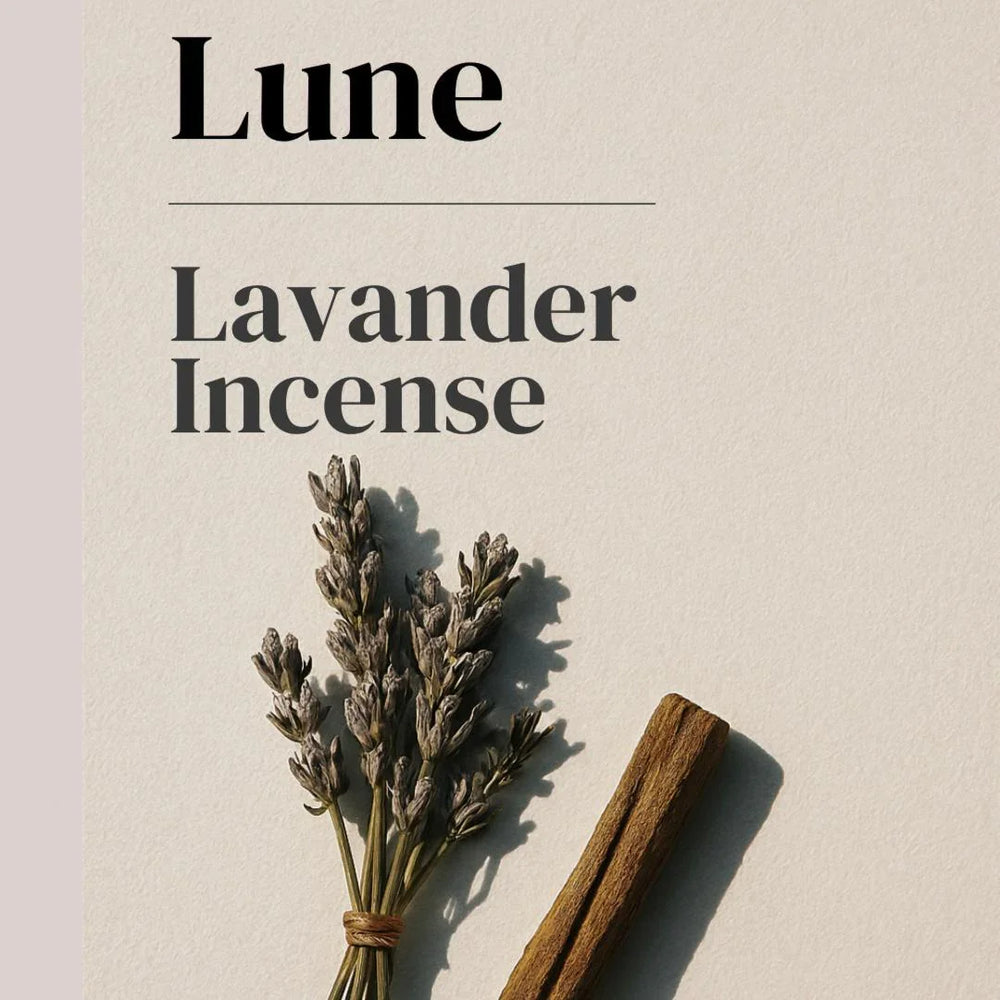 Lune Lavander Incense - Incienso de lavanda natural con ramitas secas y palo de canela, diseño minimalista